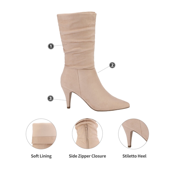 Mid Calf High Heel Boots - NUDE SUEDE - 3